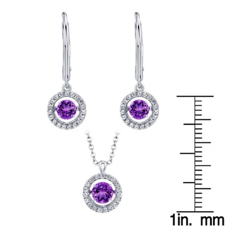 Sterling Silver Dancing Geniune Amethyst and Lab Created White Sapphire Pendant