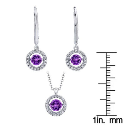 Sterling Silver Dancing Geniune Amethyst and Lab Created White Sapphire Pendant