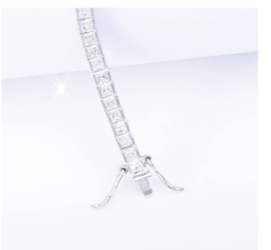 Sterling Silver Bracelet with Square Diamonds and Electroplated Real Gold