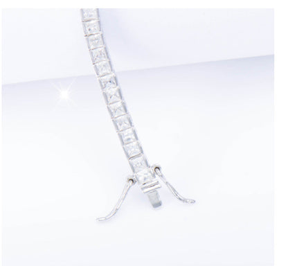 Sterling Silver Bracelet with Square Diamonds and Electroplated Real Gold