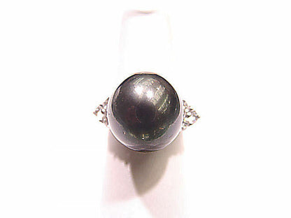 BLACK SOUTH SEA PEARL RING WITH DIAMONDS TONE SATURATION DEPTH COLOR VERY GOOD