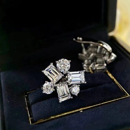 Luxury 925 Sterling Silver Emerald Cut Created Moissanite Gemstone Studs Earring