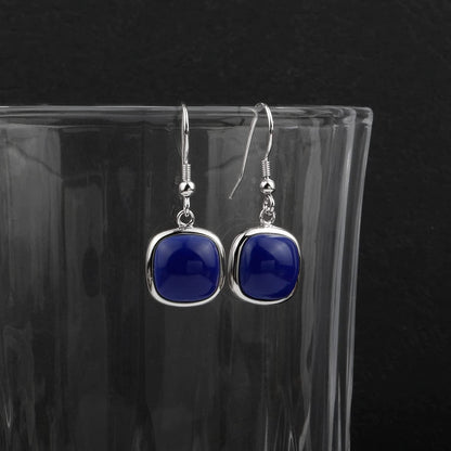 Sterling Silver Square Cabochon Blue Lapis Lazuli Earrings for Classy Women