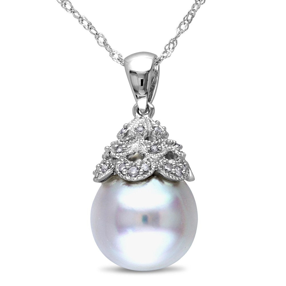 Miabella 10-10.5MM White South Sea Cultured Pearl and Diamond-Accent 14K White G