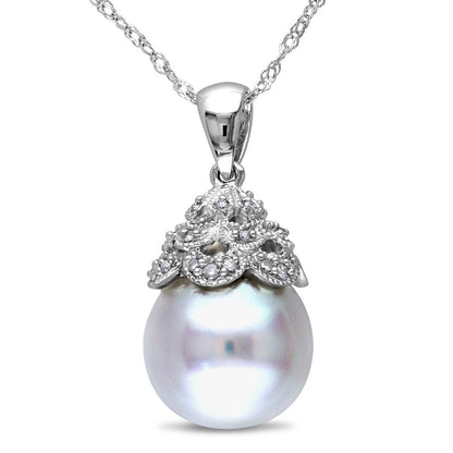 Miabella 10-10.5MM White South Sea Cultured Pearl and Diamond-Accent 14K White G