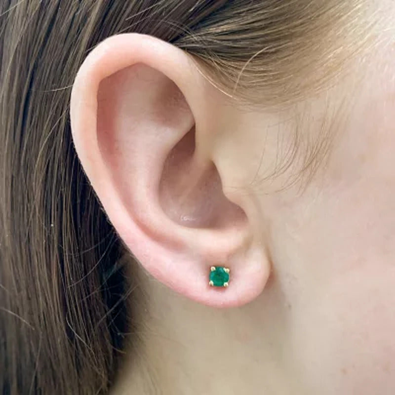 4.5Mm round Emerald Earrings in 14K Gold
