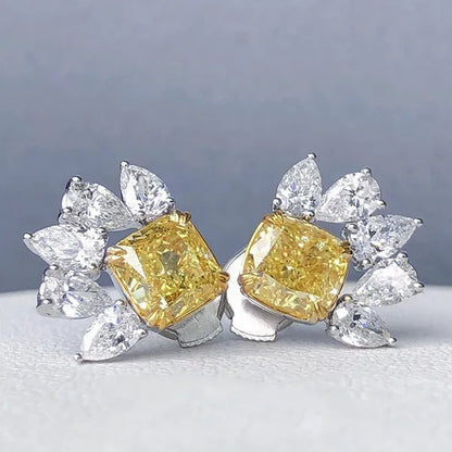 925 Sterling Silver Delicate Cushion Cut Citrine Stud Earrings for Women Party P