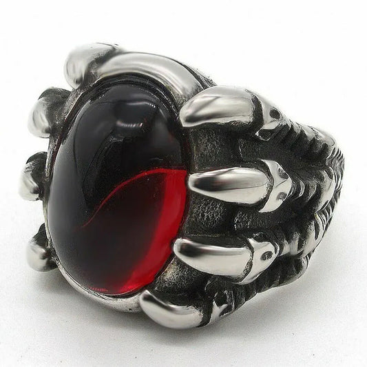 Hip Hop Mens Onyx Dragon Claw Red Ruby CZ Ring Band Luxury Jewelry Stainless Ste