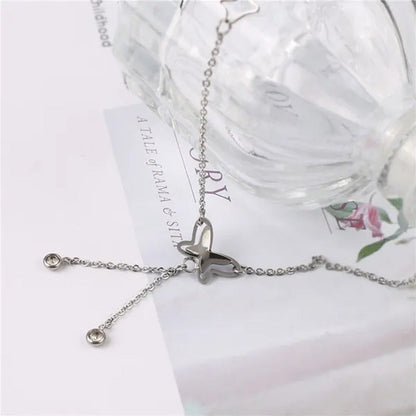 Women Beach Anklet Hollow Butterfly Double Drill Tassel Rose Bracelet Ankle Chai