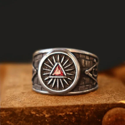 Retro Masonic Triangle Ruby Ring Mason Master Ring 316L Stainless Steel Ring Mas