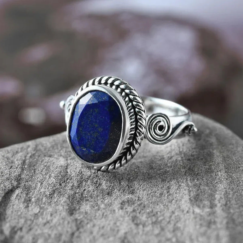 Shop LC Solitaire Ring 925 Sterling Silver Boho Handmade Oval Lapis Lazuli Cryst