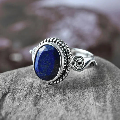 Shop LC Solitaire Ring 925 Sterling Silver Boho Handmade Oval Lapis Lazuli Cryst