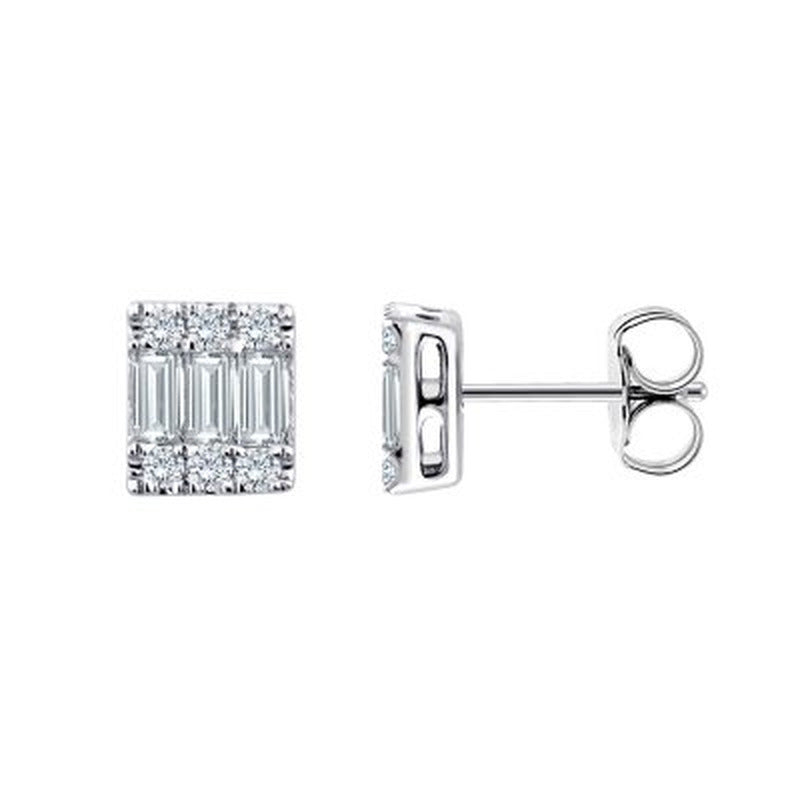 0.17 CT. T.W. Baguette and round Diamond Earrings in 14K White Gold