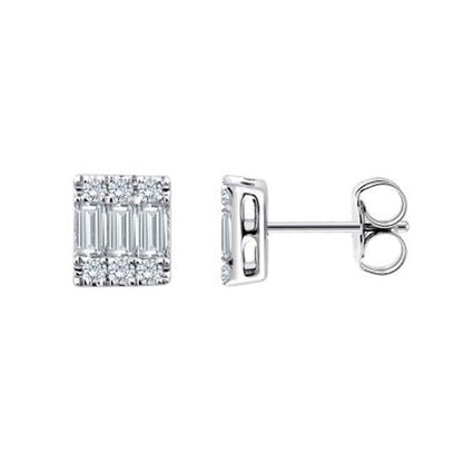 0.17 CT. T.W. Baguette and round Diamond Earrings in 14K White Gold
