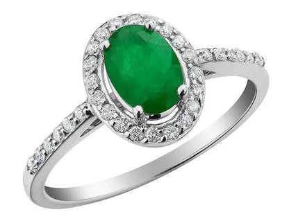 Natural Green Emerald Ring 5/8 Carat (Ctw) with Diamonds 1/5 Carat (Ctw Color H-