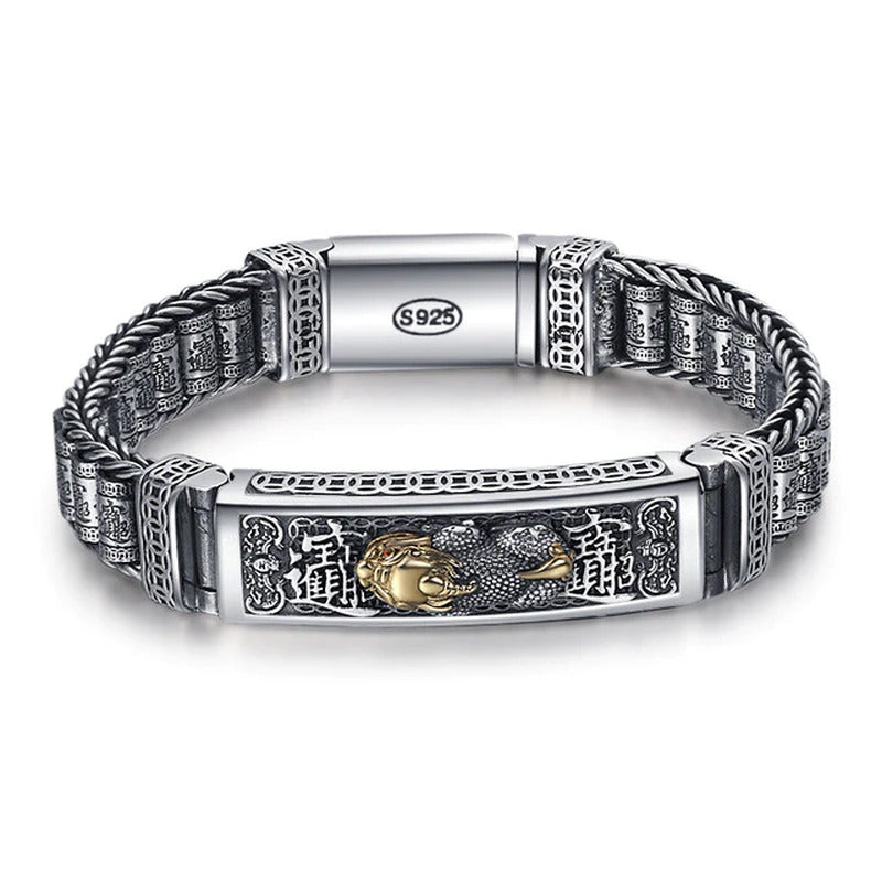 New Real Solid S925 Silver Retro Lucky Pixiu Man Bracelet Thick Style