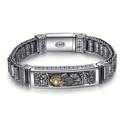 New Real Solid S925 Silver Retro Lucky Pixiu Man Bracelet Thick Style