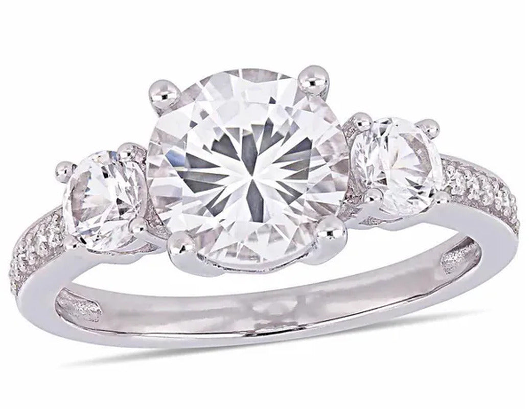 3.00 Carat (Ctw) Lab Created White Sapphire Ring in 10K White Gold with Diamonds