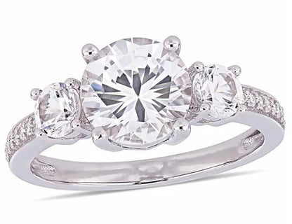 3.00 Carat (Ctw) Lab Created White Sapphire Ring in 10K White Gold with Diamonds