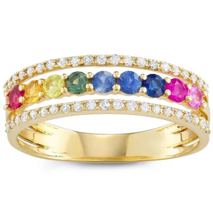 Rainbow Sapphire and Diamond Ring in 14K Gold