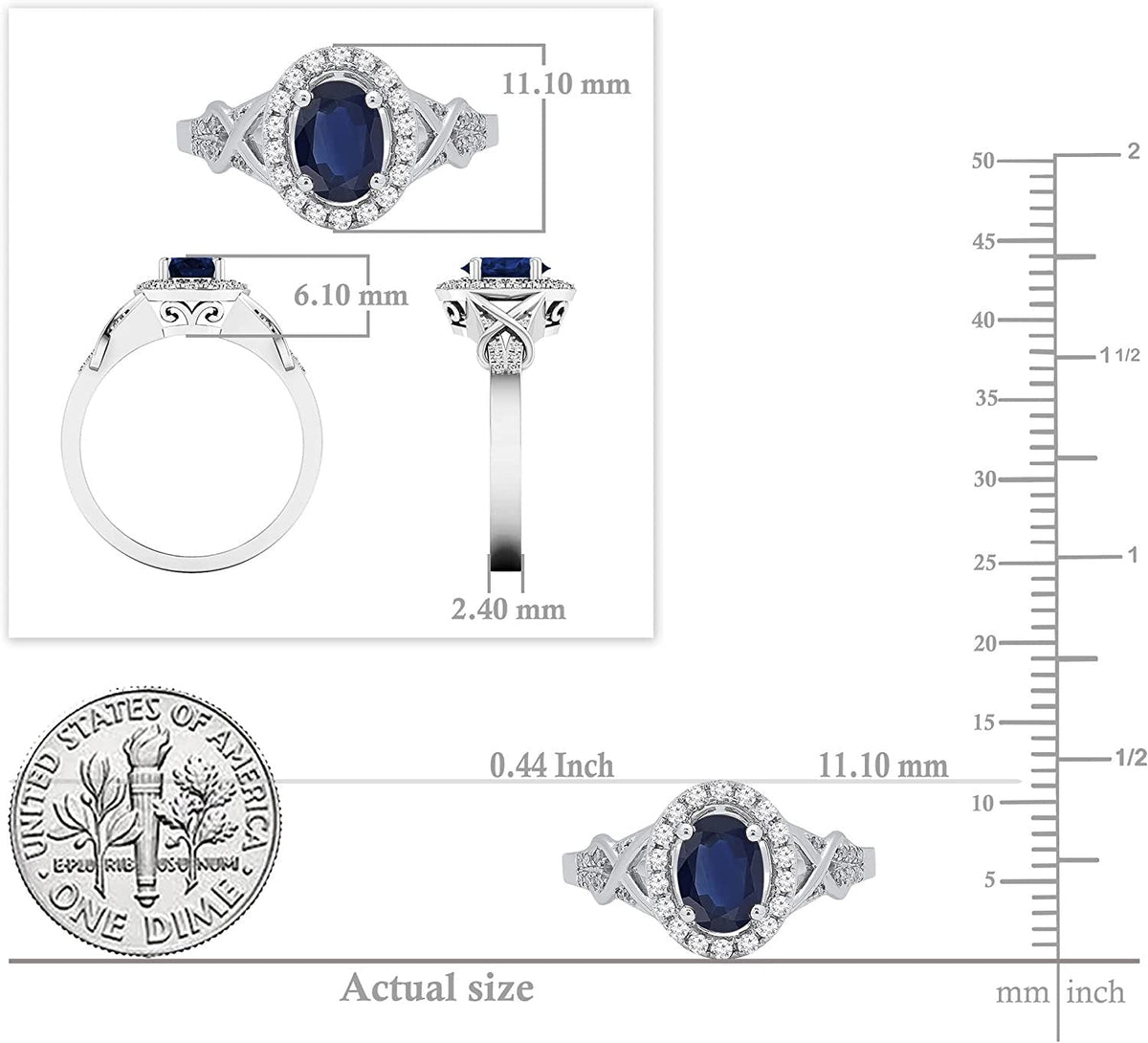 7X5Mm Oval Gemstone & round White Diamond Split Shank Halo Engagement Ring for W