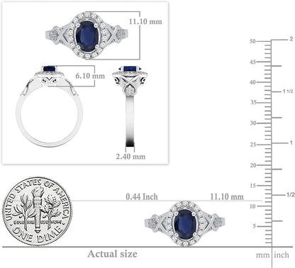 7X5Mm Oval Gemstone & round White Diamond Split Shank Halo Engagement Ring for W