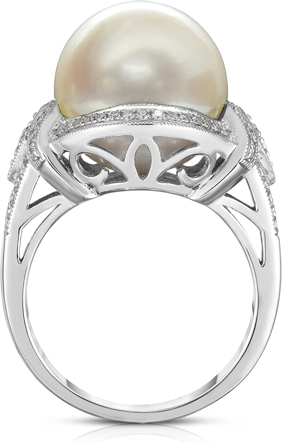 14K White Gold 13Mm South Sea Pearl Elegant Ring with 1/3Ct Diamonds