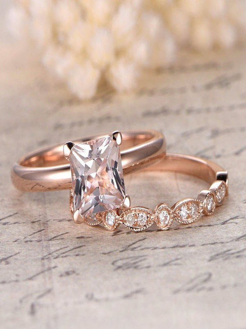 Sale: 1.25 Carat Peach Pink Morganite (Princess Cut Morganite) and Diamond Engag