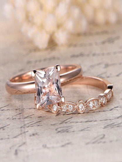 Sale: 1.25 Carat Peach Pink Morganite (Princess Cut Morganite) and Diamond Engag