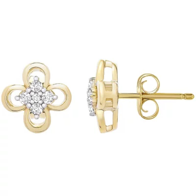 0.10 CT. T.W. 14K Yellow Gold Flower Clover Stud Earrings (I-I1)