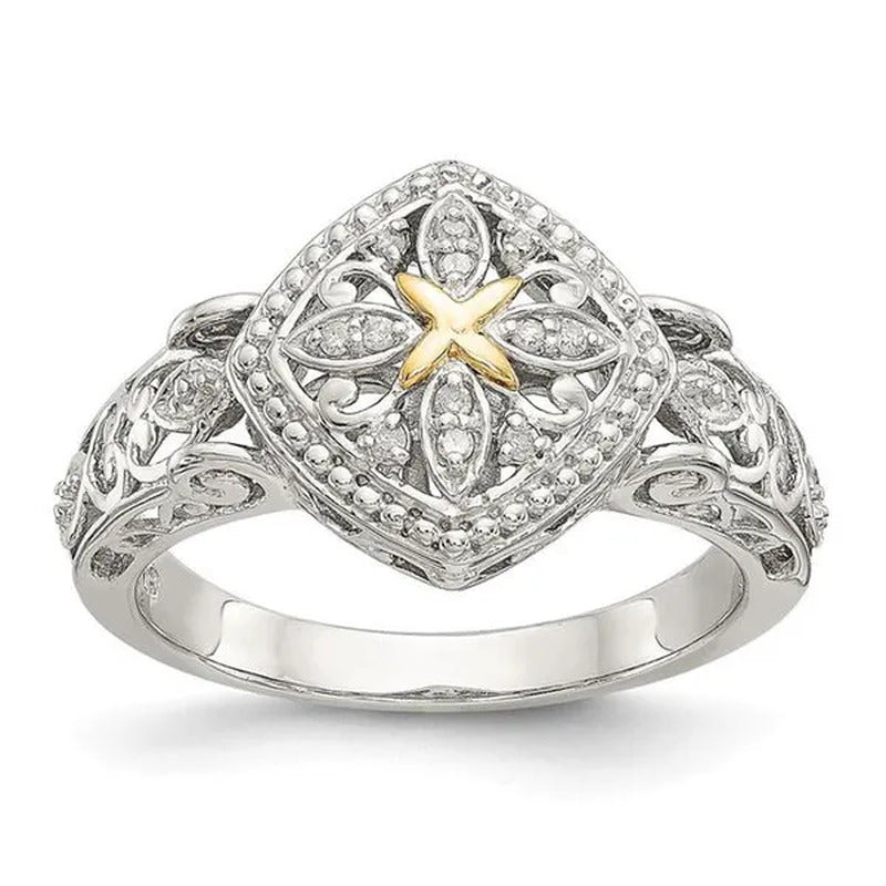 Shey Couture QTC1173-6 Sterling Silver with 14K Gold Diamond Ring - Size 6