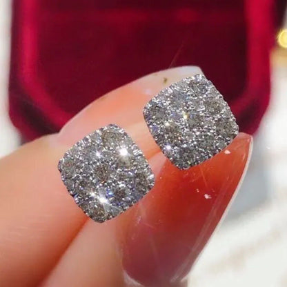 Necklace Earring Jewelry 925 Silver Micro Pave Diamond Square Pendant Necklace f