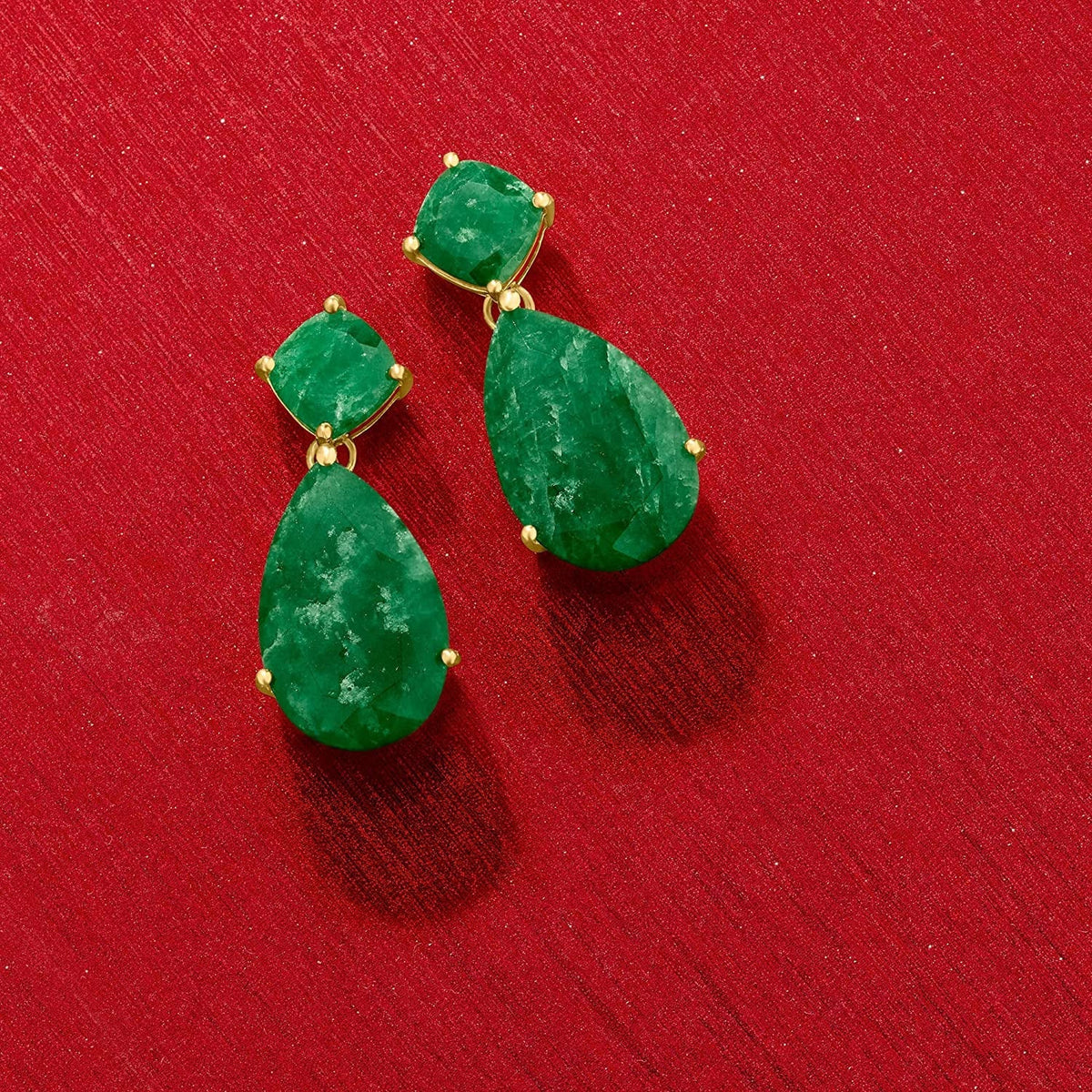 19.20 Ct. T.W. Emerald Drop Earrings in 18Kt Gold over Sterling