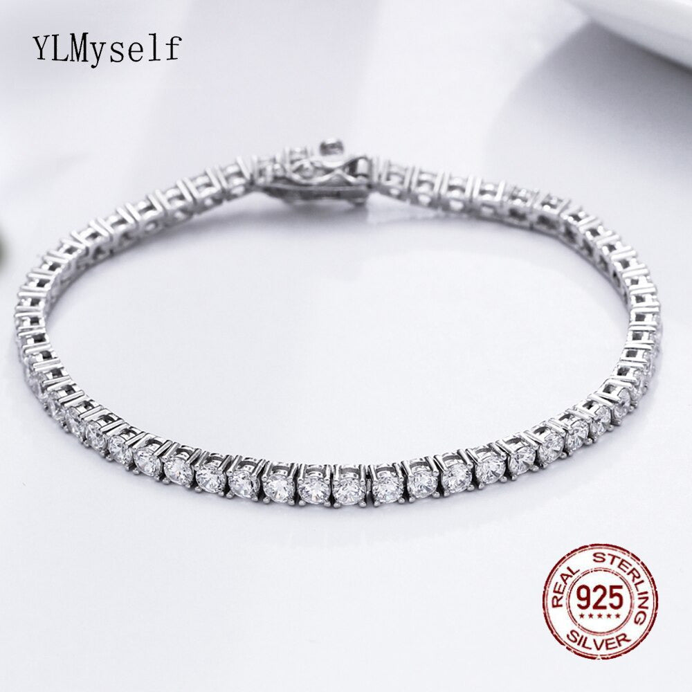 Solid 925 Sterling Silver Tennis Necklace(41-55Cm, 16-22 Inch) Bracelet(15-21Cm)