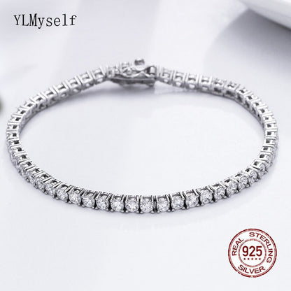 Solid 925 Sterling Silver Tennis Necklace(41-55Cm, 16-22 Inch) Bracelet(15-21Cm)