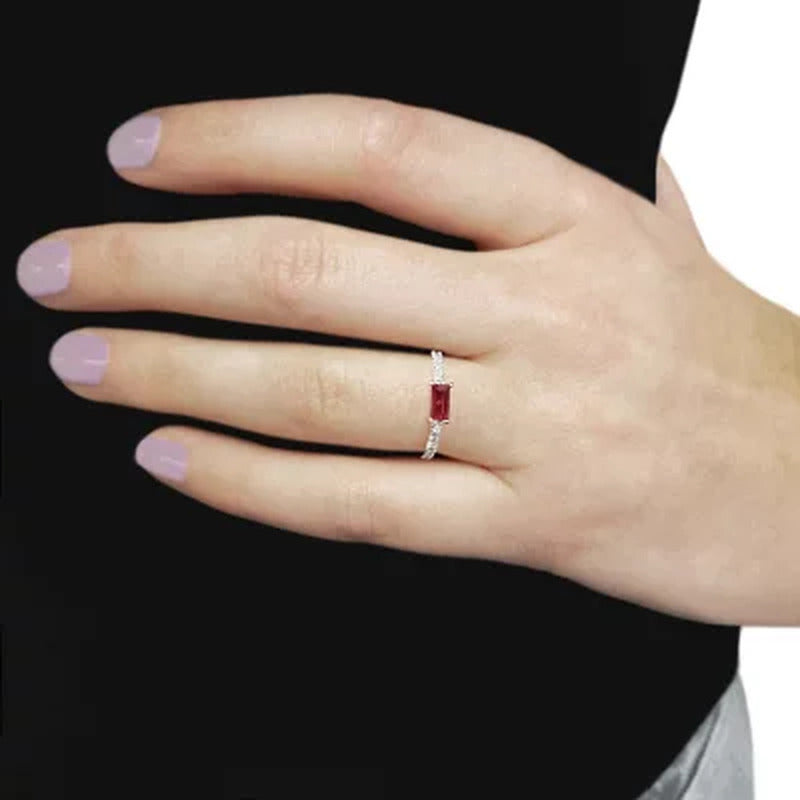 Lab Ruby and 0.10 CT. T.W. Diamonds in 14K Gold