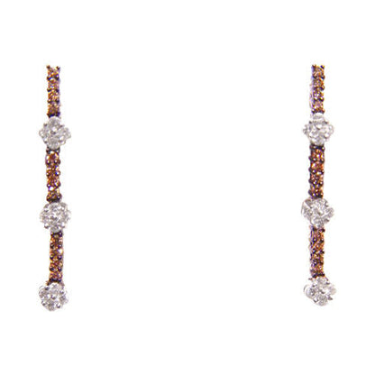 DIAMOND 24 WHITE 24 FANCY CHAMPAGNE COLOR DIAMOND LINE DROP EARRING PUSH BACKS