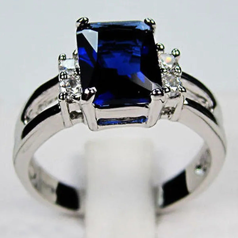 Women 925 Silver Blue Sapphire / Black Sapphire / Amethyst / Ruby Wedding Ring S