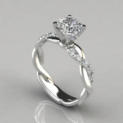 Twisted Shape Diamond Ring Wedding Band Two Tone Rose-Gold Silver Fashion Jewelr