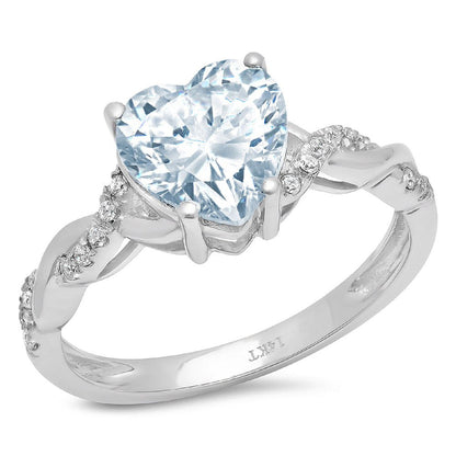 2.1Ct Heart Cut - Solitaire with Accents - Simulated Blue Diamond - 14K White Go