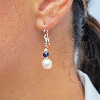 Real Stone and Freshwater Pearl Drop Earrings with Solid 925 Sterling Silver and