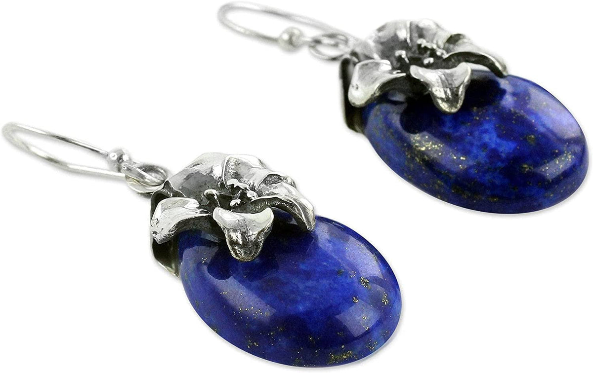 Lapis Lazuli .925 Sterling Silver Floral Dangle Earrings 'Lovely Lily'