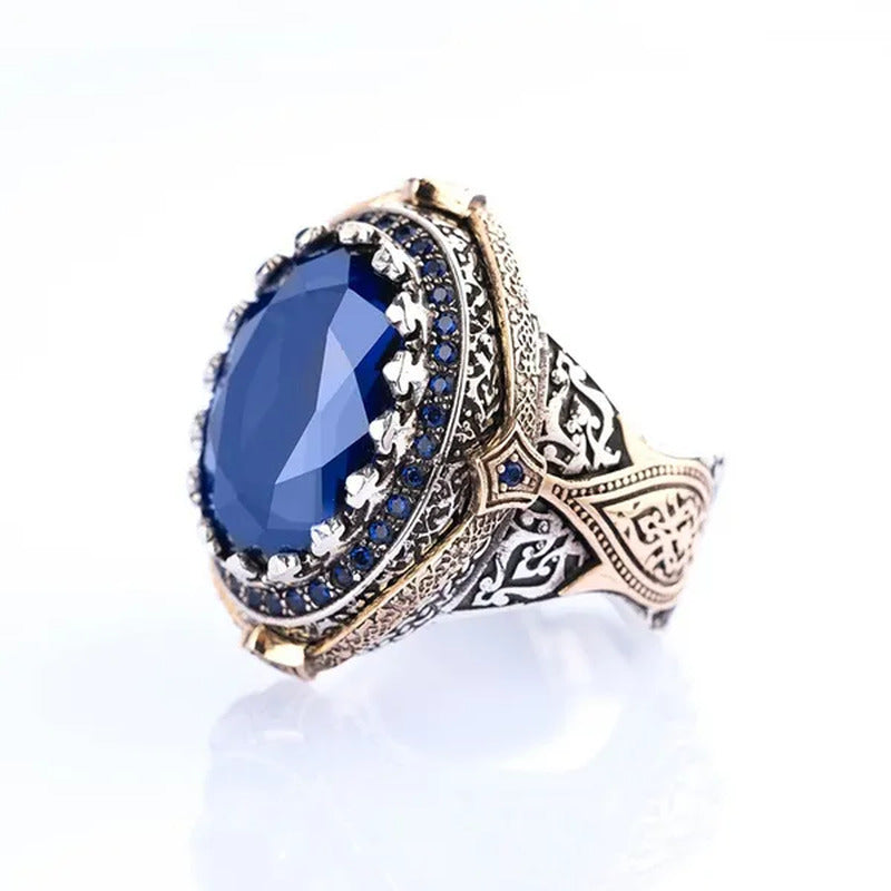 Luxurious Silver Color Blue Gem Men'S Ring Wedding Anniversary Gift Size 7-14