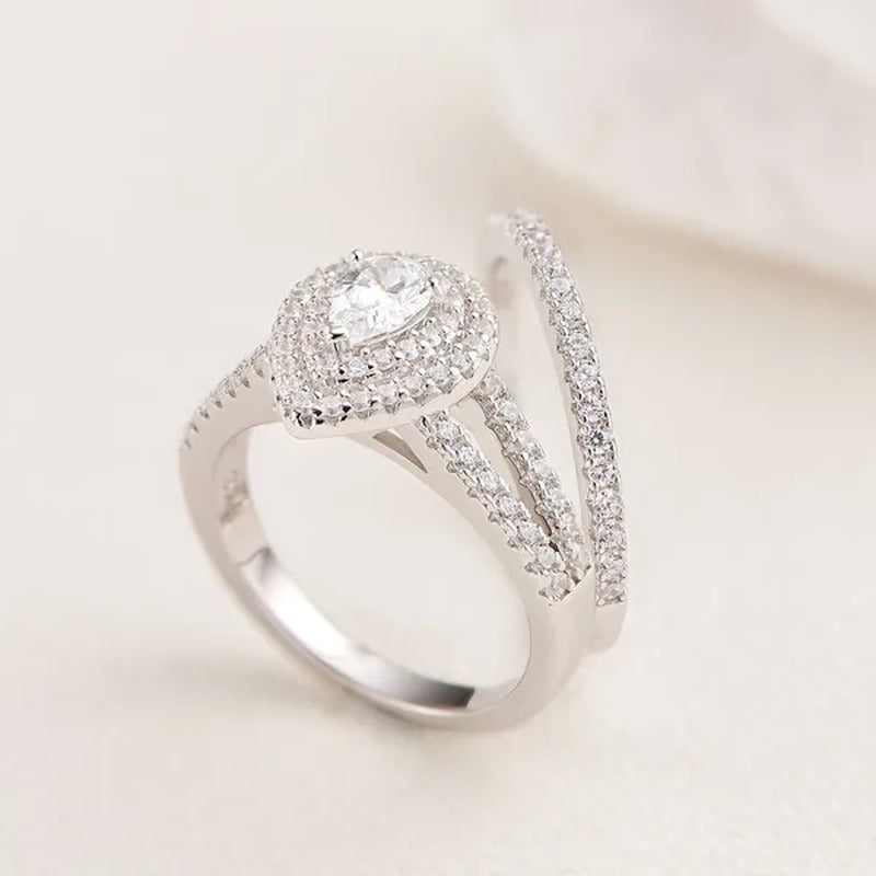 Newshe 2Pcs Wedding Ring Set Classic Jewelry Pear Shape 1.2 Carats AAAAA CZ 925