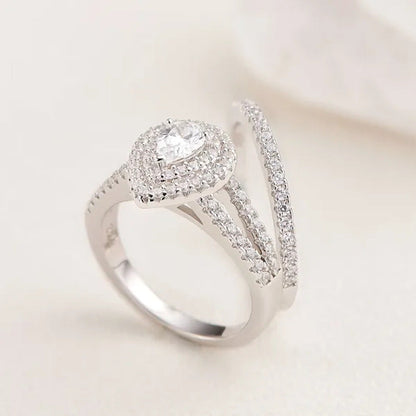 Newshe 2Pcs Wedding Ring Set Classic Jewelry Pear Shape 1.2 Carats AAAAA CZ 925
