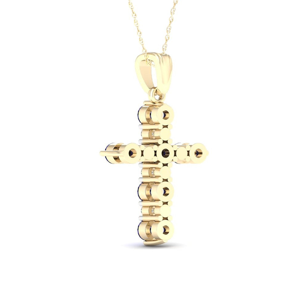 Imperial Gemstone 10K Yellow Gold round Blue Sapphire 1/10 CT TW Diamond Cross N