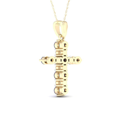 Imperial Gemstone 10K Yellow Gold round Blue Sapphire 1/10 CT TW Diamond Cross N