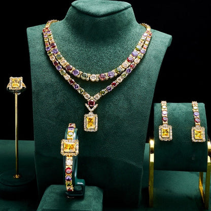 Luxury Necklace Set for Women Shining Colorful Bling CZ Cubic Zirconia Wedding