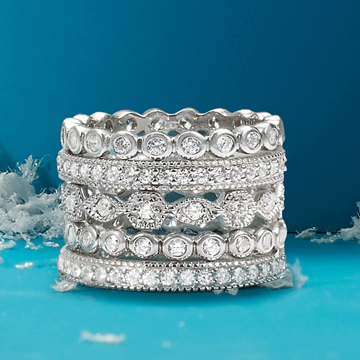 2.50 Ct. T.W. CZ Jewelry Set: 5 Eternity Bands in Sterling Silver
