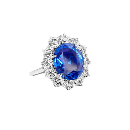 GIA CERTIFIED OVAL SHAPE SAPPHIRE 6.02 CT DIAMOND 2.88 CT ROUND BRILLIANT SHAPE